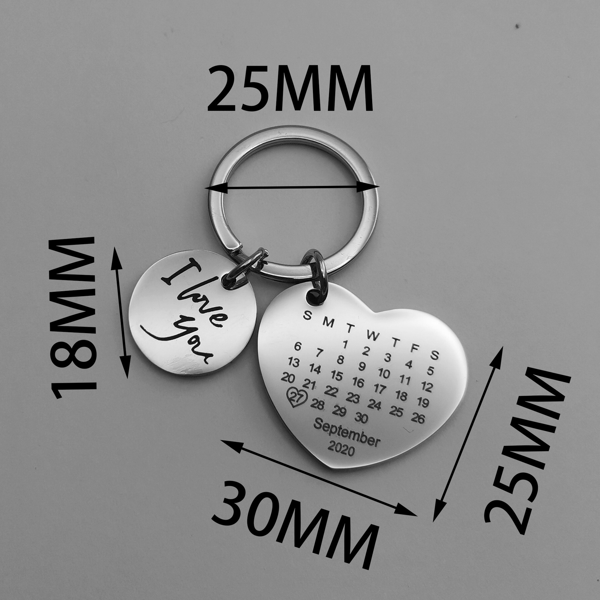 Personalized Heart Love Customized Calendar Name Date Keychain/Key Ring Party Wedding Birthday Gifts Souvenirs