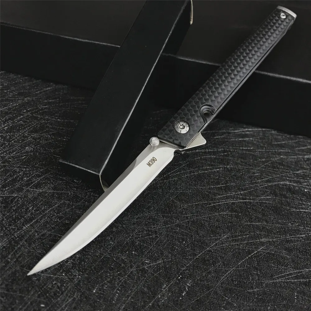 Marked M390 Tactical Lightweight Folding Pocket Knife Black Nylon Handle Outdooor EDC Hunting Camping Fishing Knife Self Defense EDC Tool 7096 7097 3810