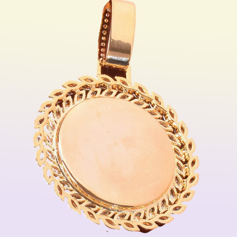 Custom Po Medallion Pendant Flower Round Necklace Gold Color Copper Zircon Women039s Hip Hop Street Jewelry With Tennis Chain332828848