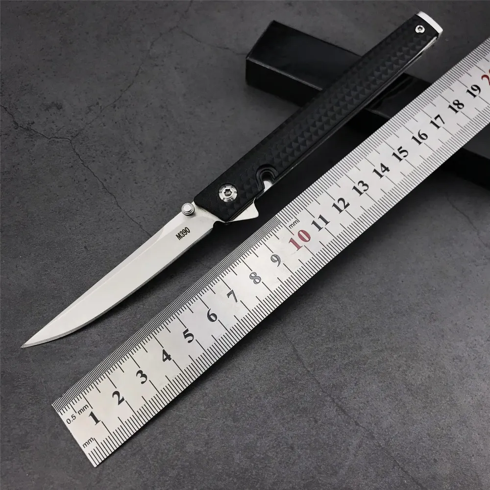 Marked M390 Tactical Lightweight Folding Pocket Knife Black Nylon Handle Outdooor EDC Hunting Camping Fishing Knife Self Defense EDC Tool 7096 7097 3810