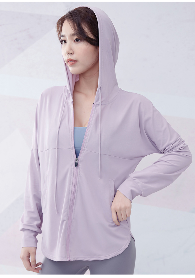 LU-1443 Sports coat women outdoor sun protection clothes running yoga speed dry hooded loose fitness cardigan