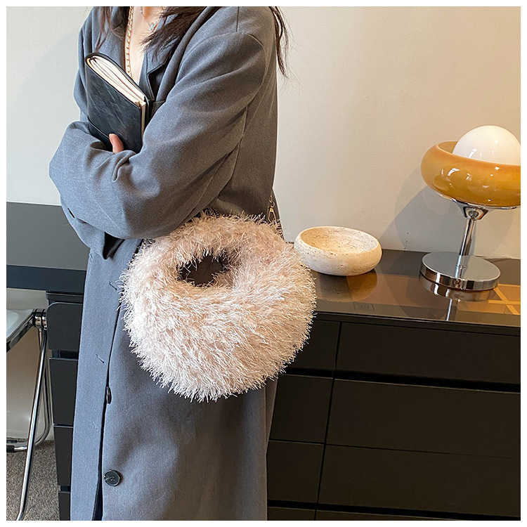 Autumn and Winter Sea urchin Plush Handbag Women's Candy Color Cute Fashion Cotton One Shoulder Crossbody Bag 231007