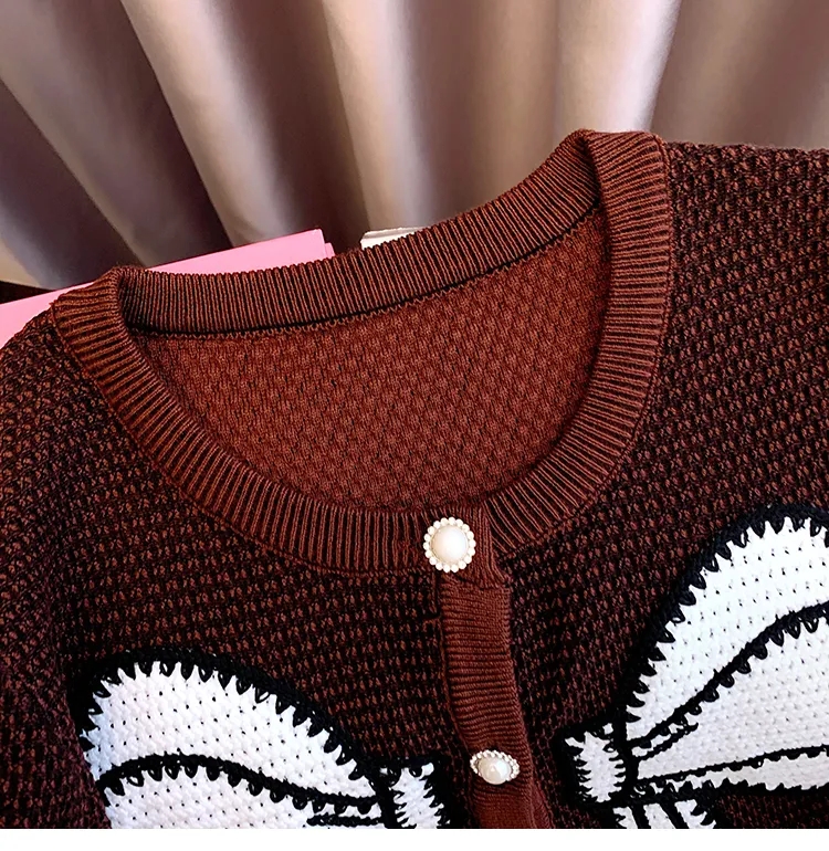Bowtie bestickt elegante Strickjacke Pullover Frauen Maillard Farbe stilvolle Mode Damen Tops 2024 Frühling Langarm Pullover