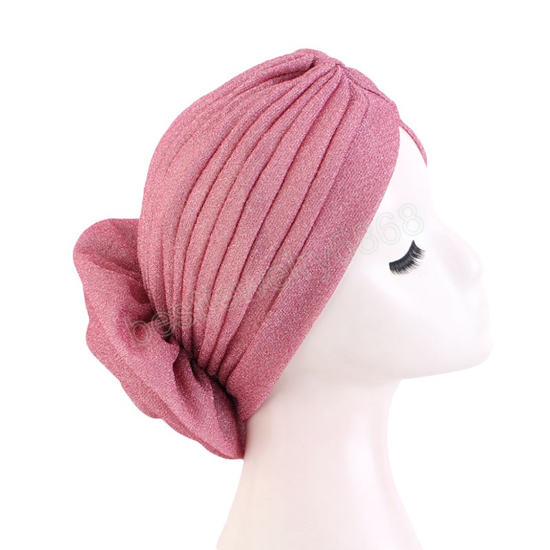 Nieuwe Vrouwen Glanzende Tulband Cap Moslim Hijab Islamitische Jersey Chemo Cap Bloem Motorkap Beanie Dames Hoofd Wrap Cap Cover Hijab sjaal