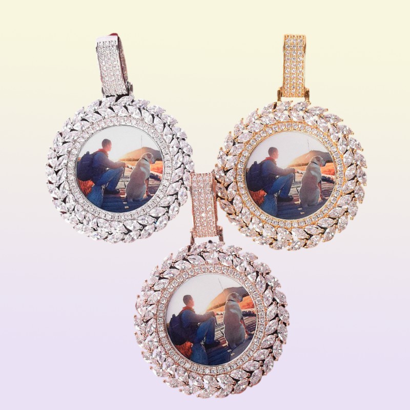 Personnalisé Po Médaillon Pendentif Fleur Collier Rond Couleur Or Cuivre Zircon Femmes039s Hip Hop Rue Bijoux Avec Chaîne De Tennis332995570