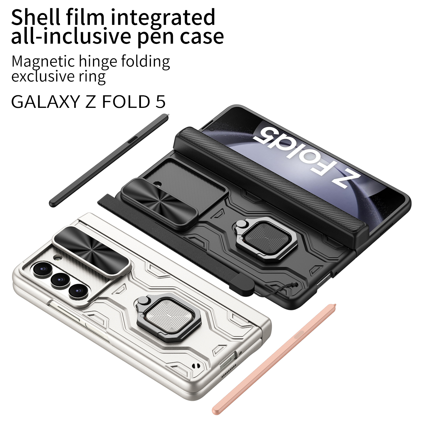 Magnetisch voor Samsung Galaxy Z Fold 5 Case Pen Box Ring Push Scharnier Bescherming Glas Film Screen Cover