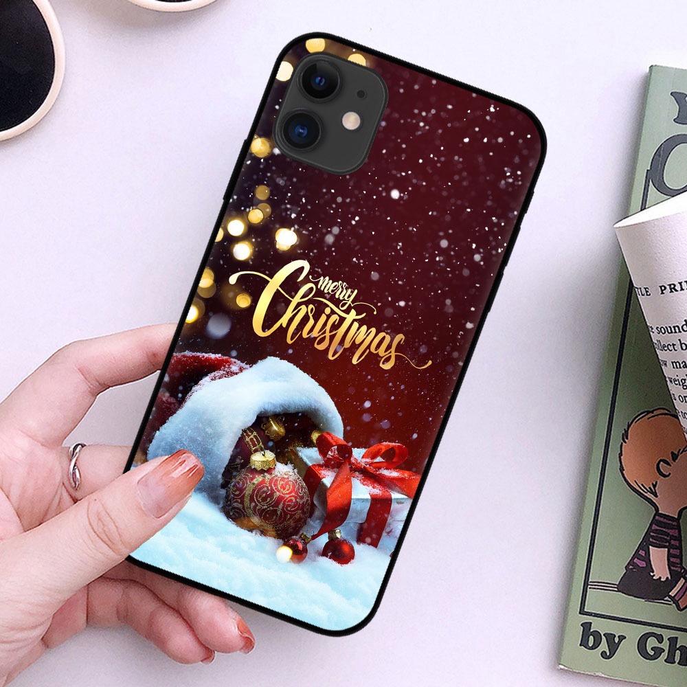 Étuis de Noël Père Noël pour iPhone 15 14 Plus Pro Max 13 12 11 XS MAX XR X 8 7 6 Renne Bonne année Joyeux Noël Cadeau Chapeau Arbre Cloche Bonhomme de neige Couverture de téléphone en TPU souple