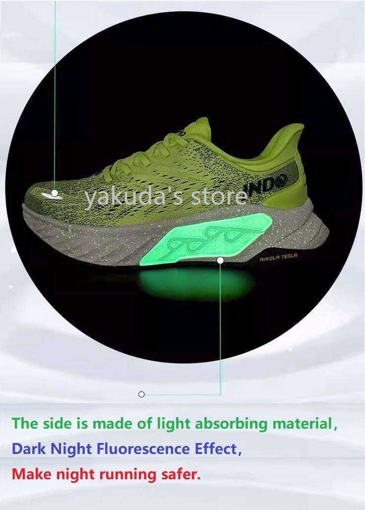 Dhgate Marques célèbres JNDO Whale Power Brand Chaussures de course Chaussures de jogging de ville Nikola Tesla Autonomisation de la technologie Effet de fluorescence de nuit sombre Magasin Yakuda