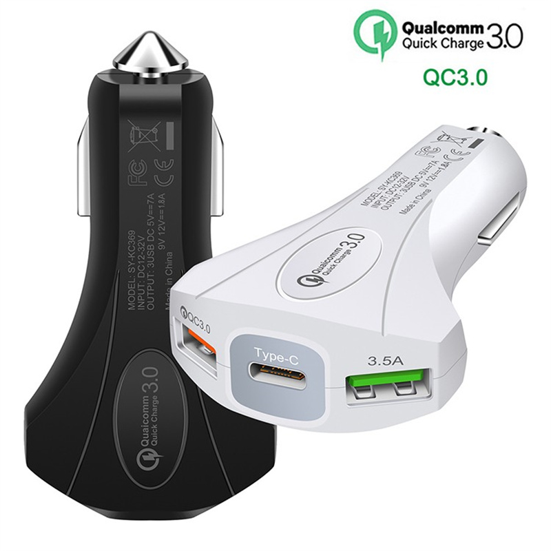QC3.0 3.5A USB Автомобильное зарядное устройство 18 Вт 3 порта Dual USB автомобильное зарядное устройство для мобильного телефона адаптер для iphone для Huawei Type C USB зарядное устройство