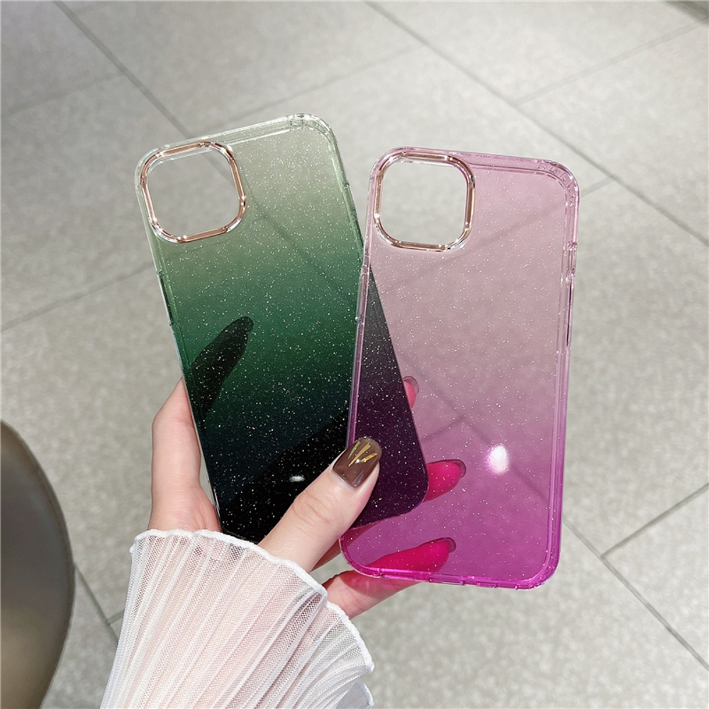 Luxury Gradient Glitter Bling Mobile Phone Case For iPhone15 14 pro max 13 12 11 XS XR 7 8 plus Transparent Shockproof Cover