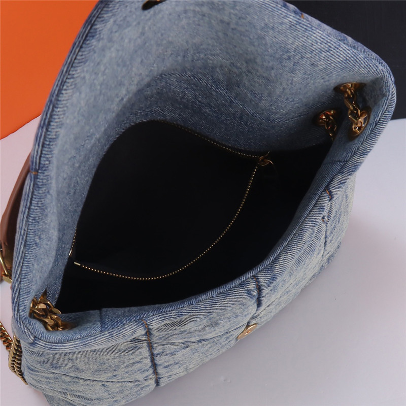 Tasarımcı Lüks Lou Lou Puffer Mavi Denim Omuz Çantası Mini Vintage Kapitone Crossbody Bag