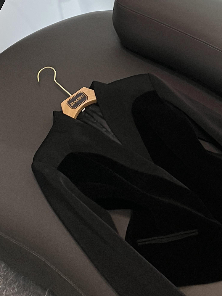 2023 Autumn Black Solid Color Panelled Blazers Long Sleeve V-Neck Classic Outwear Coats O3O072687