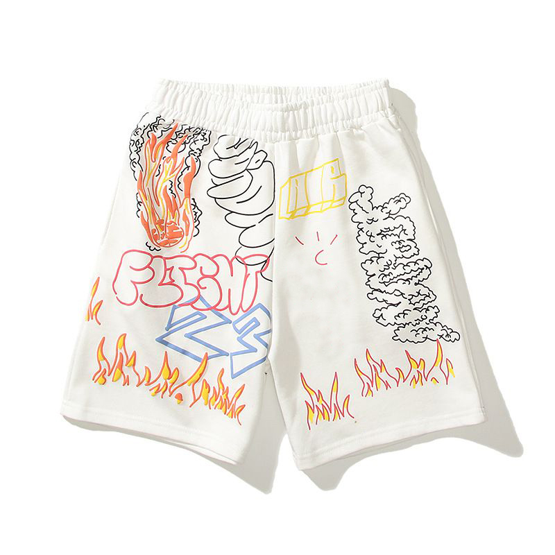 Mäns shorts design shorts flamma graffiti casual mode lösa sportbyxor runt om i världen