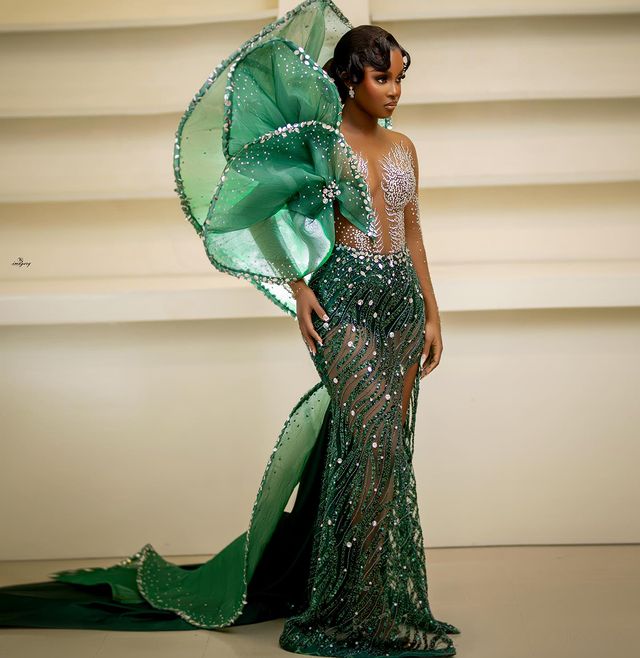 2023 Oct Aso Ebi Arabic Dark Green Mermaid Prom Dress Stylish Crystals Evening Formal Party Second Reception Birthday Engagement Gowns Dresses Robe De Soiree ZJ312