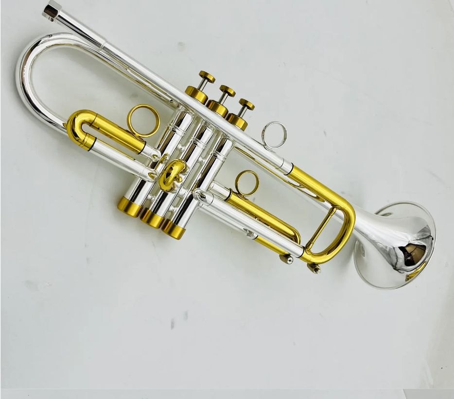 Verkliga bilder bb melodi trumpet sliver pläterad mässing professionell mässing instrument med ärende tillbehör gratis frakt