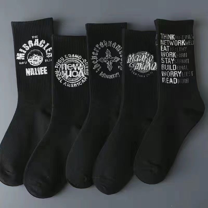 of socks men's ins long deodorant boys all-in-one sports winter black cotton socks midtube men's basketball stockings