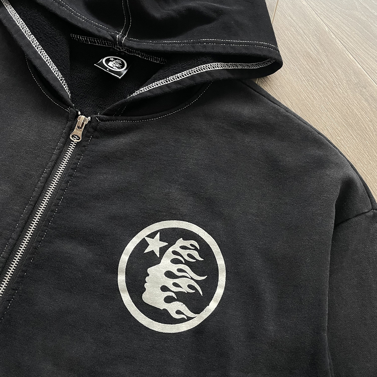 Gerçek resimler siyah hoodies fermuarlı erkek kadın baskılı hoodie bahar sonbahar moda hırka ceket