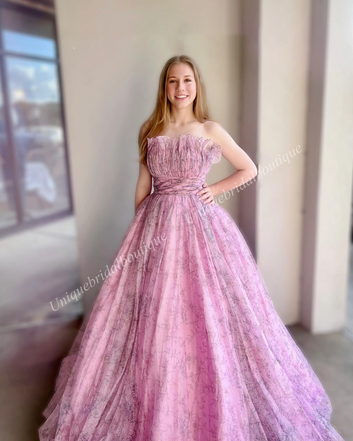 Pink Print Prom Dress 2K24 Ruffle High Empire Midje Glitter Ballgown Lady Preteen Girl Pageant Gown Winter Formal Party Wedding Guest Red Capet Runway Hoco Black-Tie