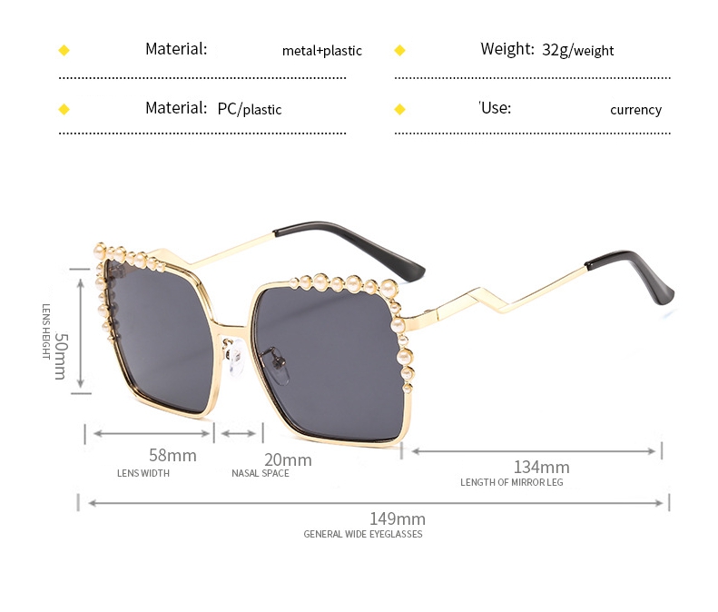 Gafas de sol de lujo Decoración de perlas Mujer Moda Sombras Uv400 Gafas de sol de diseño vintage para mujer