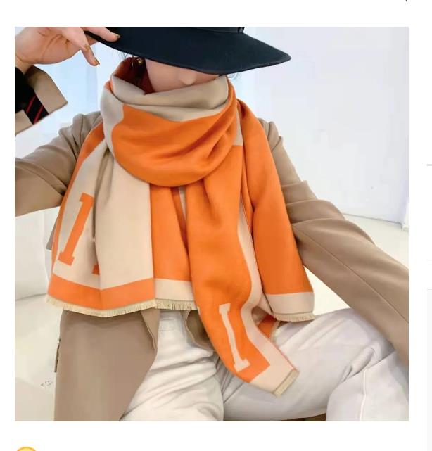 男性用の冬のスカーフパシュミナオレンジ色高品質のデザイナー太い温かいスカーフネックウォーマーファッションクラシック女性カシミアウールロングショールラップ65*180cm