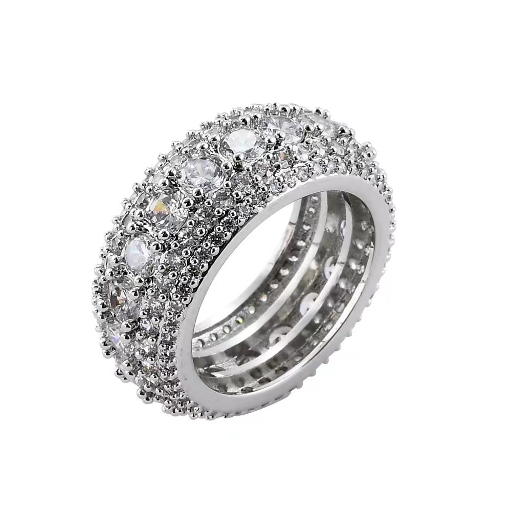 Size 7-11 5Row Men Rotatable Rotate Iced Out Ring Gold Silver Color Cubic Zircon HipHop Jewelry
