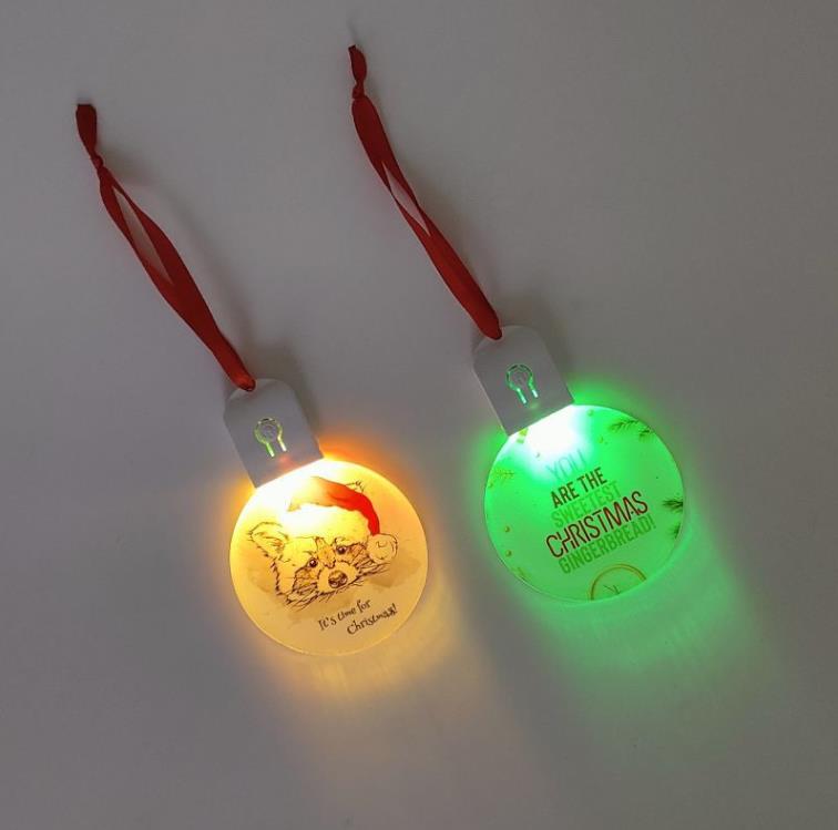 Ornements de Noël en acrylique LED vierges par Sublimation avec corde rouge pour décorations d'arbre de Noël SN6270