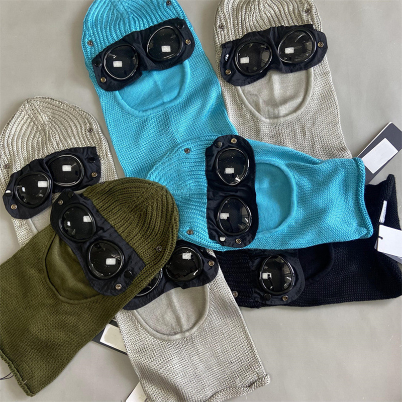 Tasarımcı İki Lens Gözlük Goggles Beanies Erkekler Örme Şapkalar Kafatası Kapakları Açık Kadınlar Unieseks Kış Beanie Siyah Gri Bonnet Kayak Çift Rüzgar Geçidi ve Sıcak Şapka