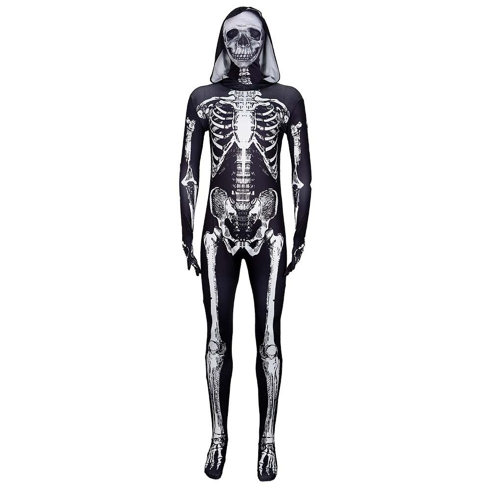 Halloween-Kostüm für Damen und Herren, Cosplay, Skelett, Skelett-Body, eng anliegend, menschliches Skelett, S-4XL