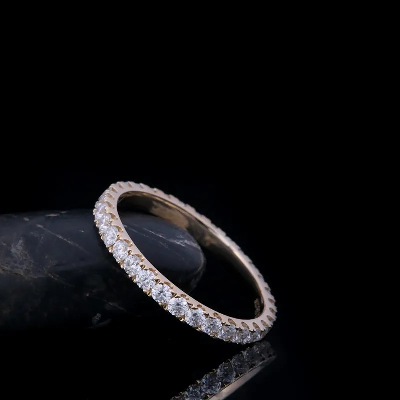 Solitaire Ring aeaw 2mm rund klippt 14K vitgulgul full diamant original smycken för tjej kvinnor 231007