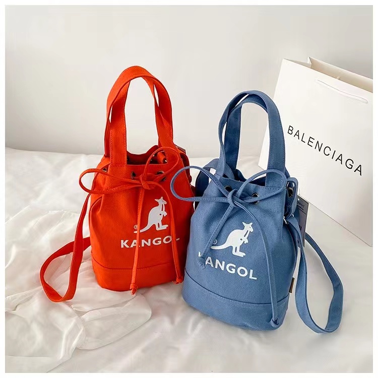 Designer canvas bag women's large capacity kangaroo bucket bag sports casual drawstring crossbody bag