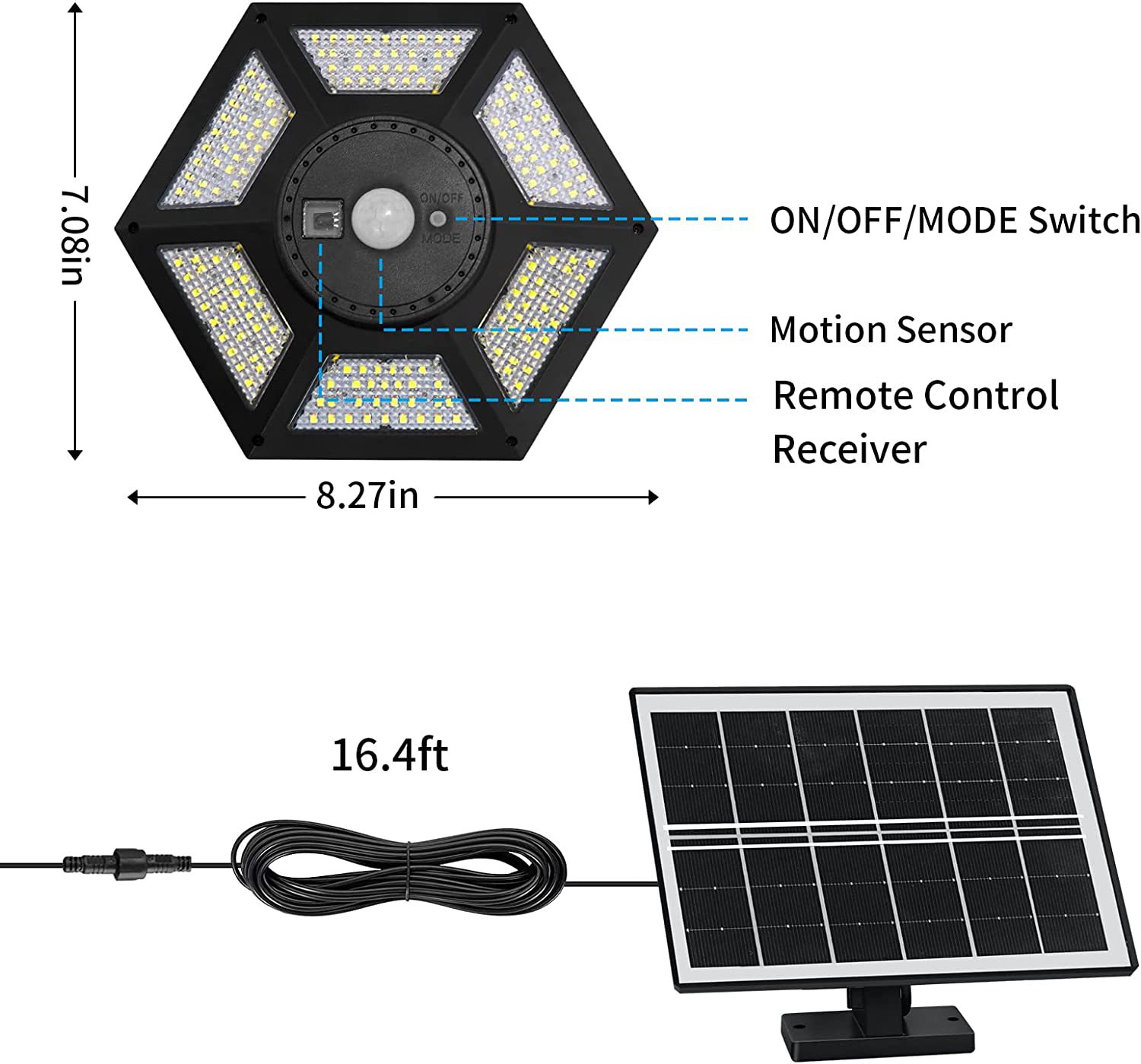 Luce a sospensione a soffitto solare esterno, Modalità di lavoro del sensore di movimento 3, luce a sospensione larga 1000 libbre con cavo da 5 me