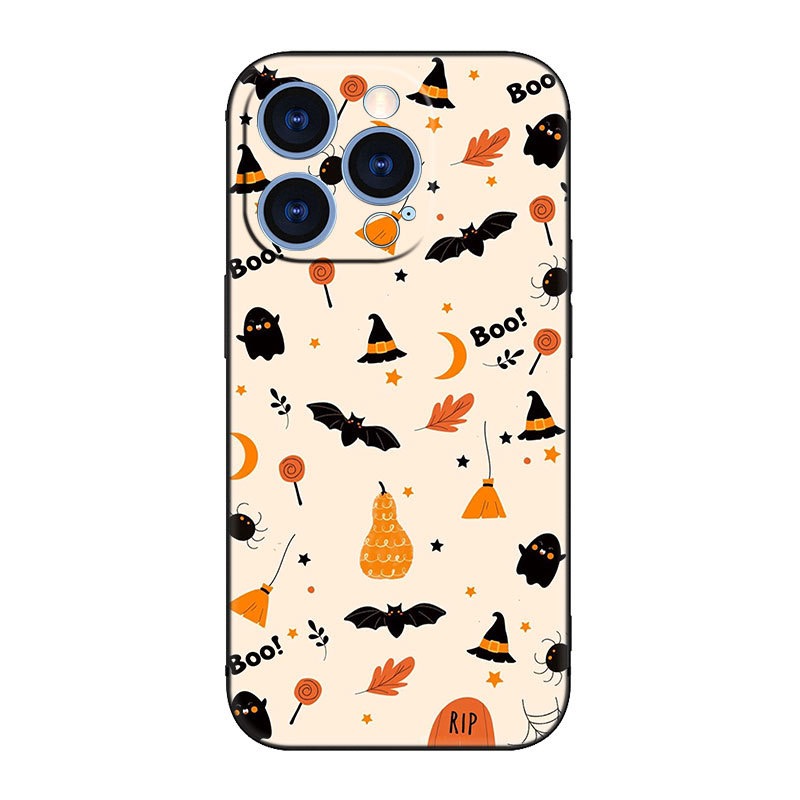 Happy Halloween Soft TPU Cases For Iphone 15 Plus 14 Pro Max 13 12 11 XR XS X 8 7 6 Print Skull Ghost Lover Pumpkin Lantern Black Fashion Mobile Phone Back Cover Skin