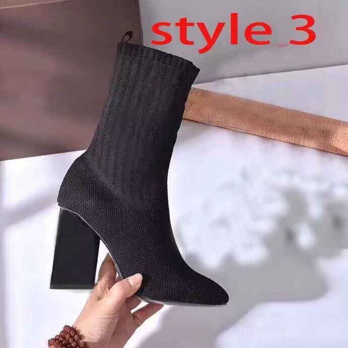 autumn winter boots socks heeled heel boots fashion sexy Knitted elastic boot designer Alphabetic women shoes lady Letter Thick high heels Large size 35-42 With box