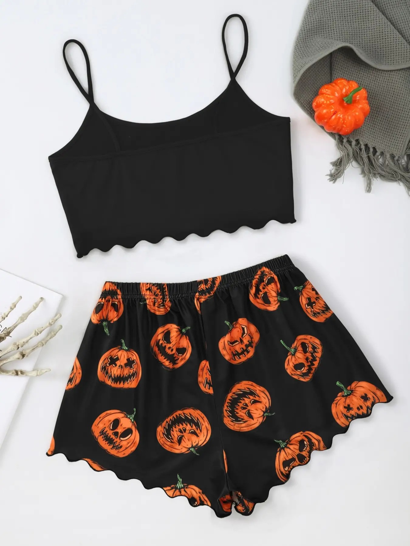 Conjuntos de pijama de Halloween para mulheres: lingerie fofa e sexy, calças de pijama e pijamas de abóbora