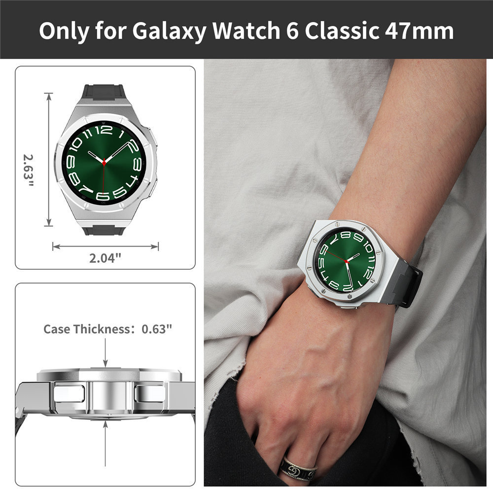 AP Mod Kit Capa de Aço Inoxidável para Samsung Galaxy Watch 6 Faixa de Borracha Clássica 43mm 47mm