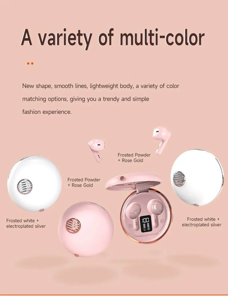 Air-S28 TWS Bluetooth True Wireless Hifi Stereo Make-Up Mirror Earpon med laddningsfodral