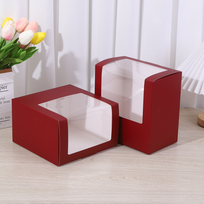 Colorful Large Size Kraft Paper Box with Window For Hat Packaging Cake Cookie Candy Gift Box Black Red Boxes LX6360