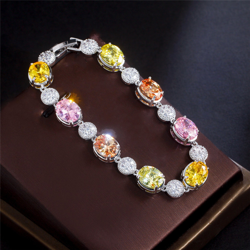 colorful diamond tennis bracelet designer woman round square iced out chain AAA zirconia copper crystal silver bracelets valentines day gift womens luxury jewelry