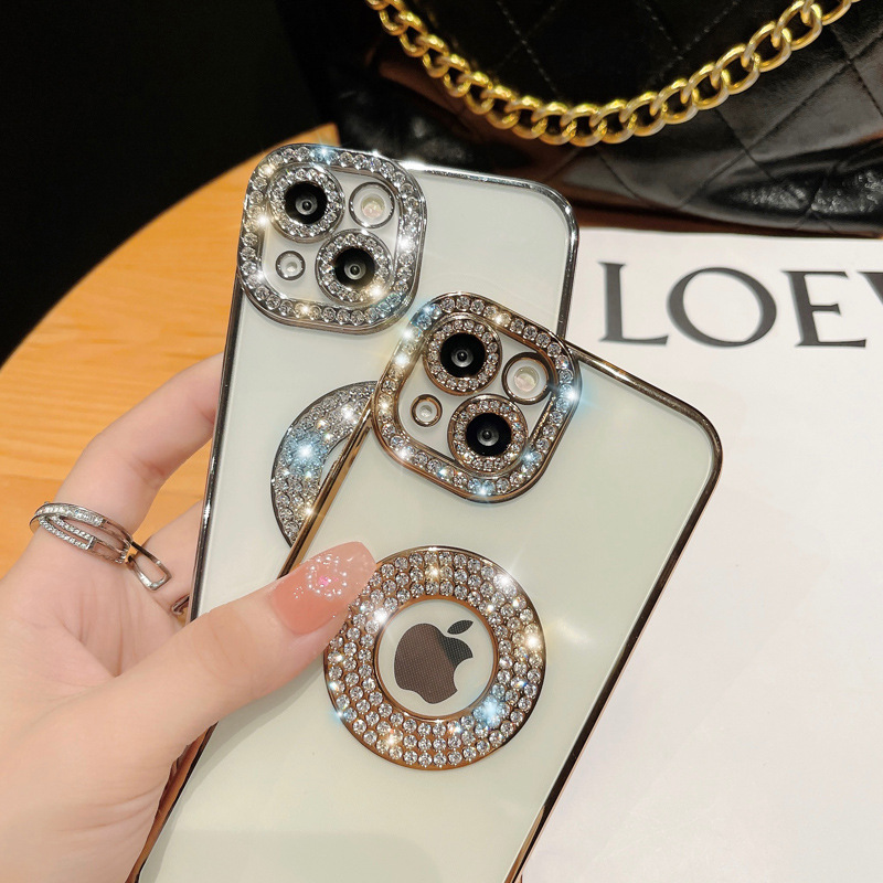 حالة شفافة فاخرة كهربائية ل iPhone 11 12 13 14 15 Pro Max Plus Hollow Out Glitter Pumper Soft Rhinestone Cover