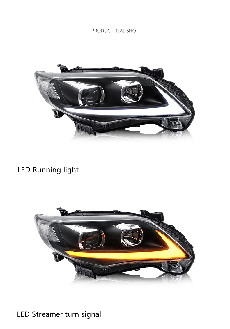 Auto LED Scheinwerfer Montage Dynamische Streamer Blinker Anzeige Kopf Lampe Tagfahrlicht Für Toyota Corolla 11-13
