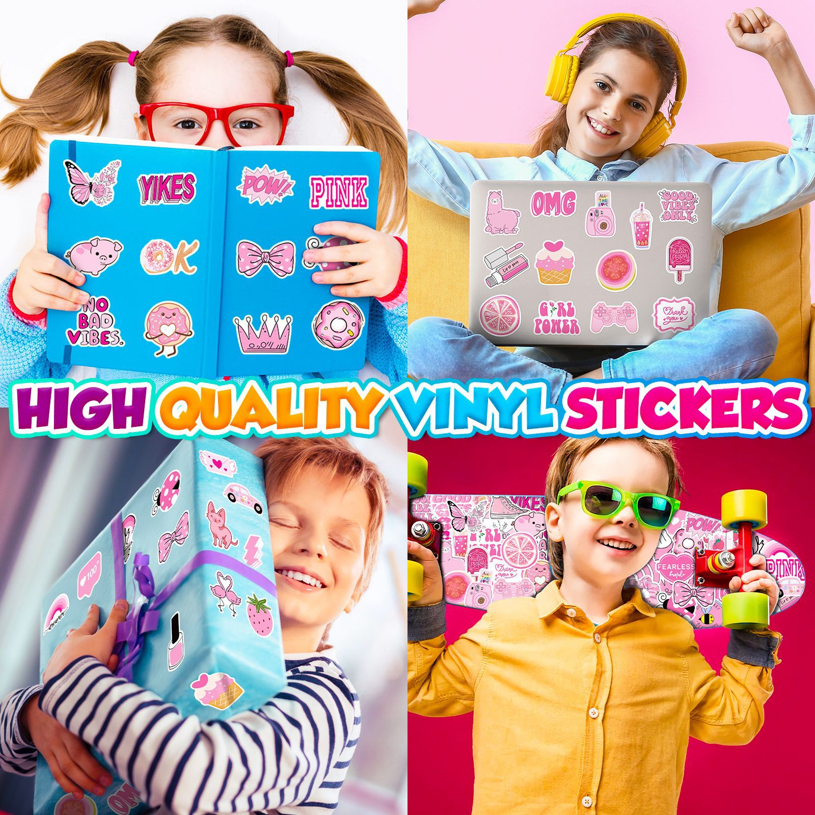 Cute Pink Stickers Aesthetic Trendy Car Sticker Laptop Water Bottle Phone Pad Guitar Bike Luggage Decals for Kids Girls Teens Gifts