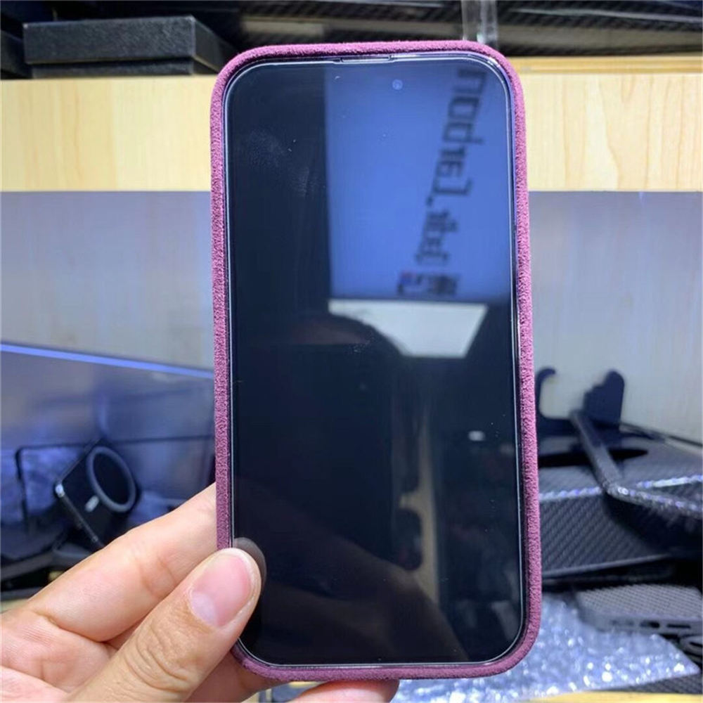 iPhone 15 Pro Max 14ソフトタッチカバー用の磁気本物のアルカンタラレザーケース