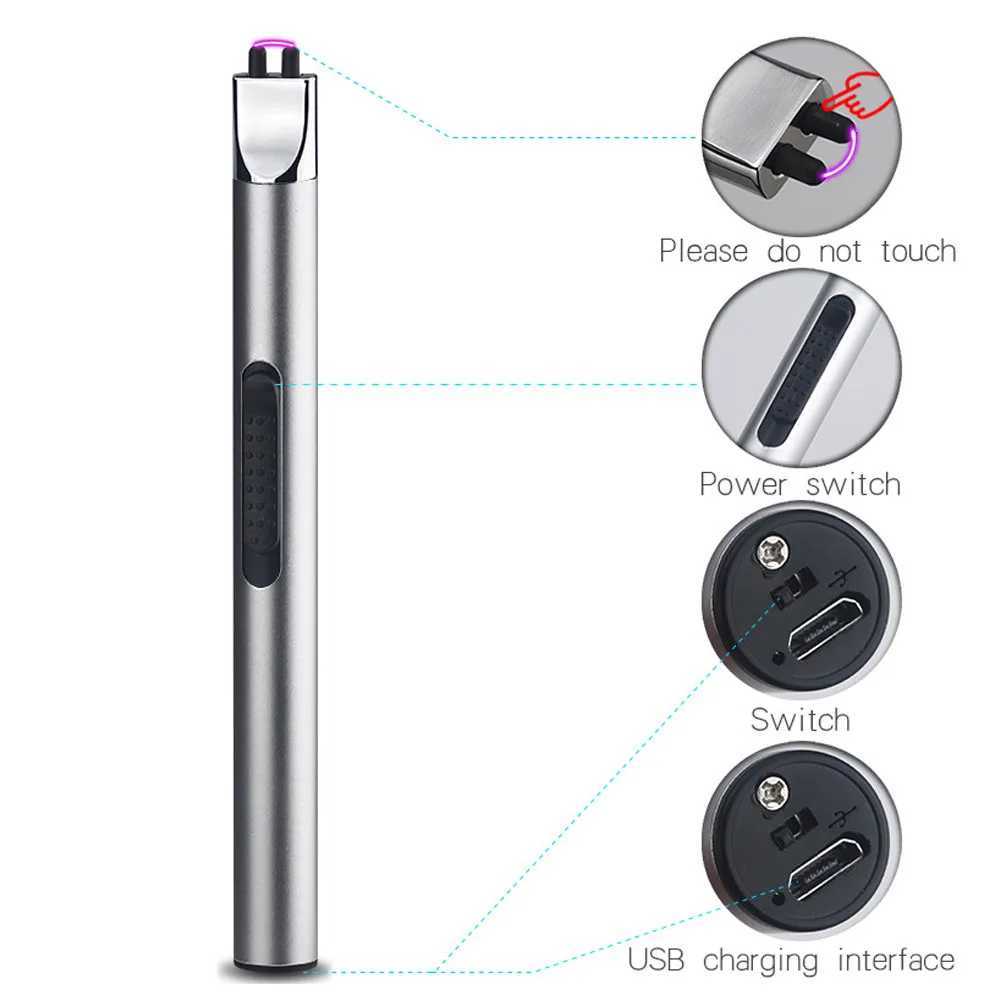 Lighters Windproof Rechargeable USB Plasma Lighter Kitchen No Gas Stove Fire Ignition Electric Lighter Long BBQ Candle Flameless Ignitor 9RZD