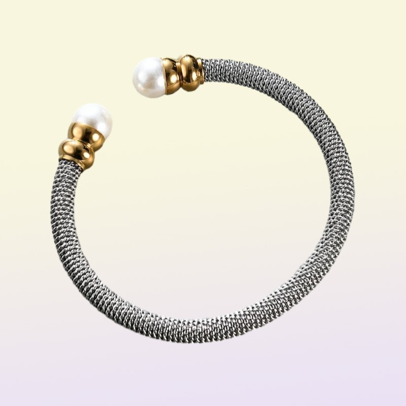 Products Stainless Steel Fashion Jewelry ed Line C Type Adjustable Size Bangles Pearl Bracelets For Women Bangle8473150