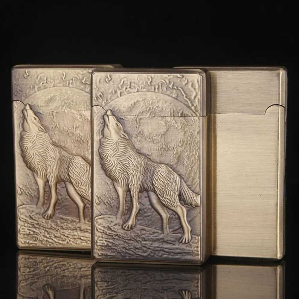 Lighters Unique Relief Wolf Dual Turbo Cool Lighter Butane Torch Cigarette Windproof Refillable No Gas Jet Lighter Gadgets For Men OQ0P