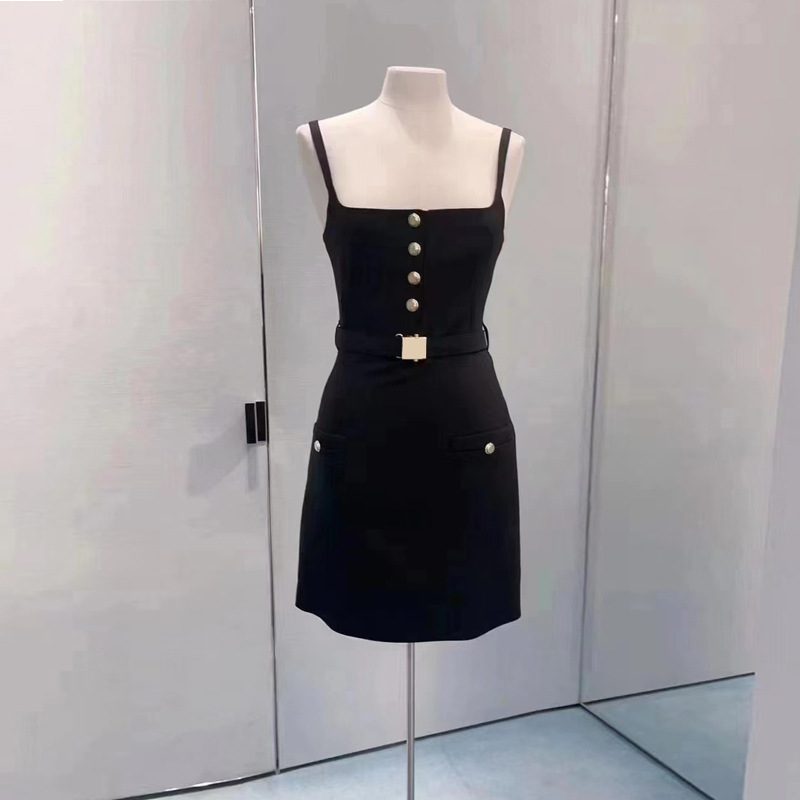 925 2023 estilo milão vestido de pista outono cinta espaguete sem mangas preto joelho aove bmarca mesmo estilo império vestido feminino moda shan