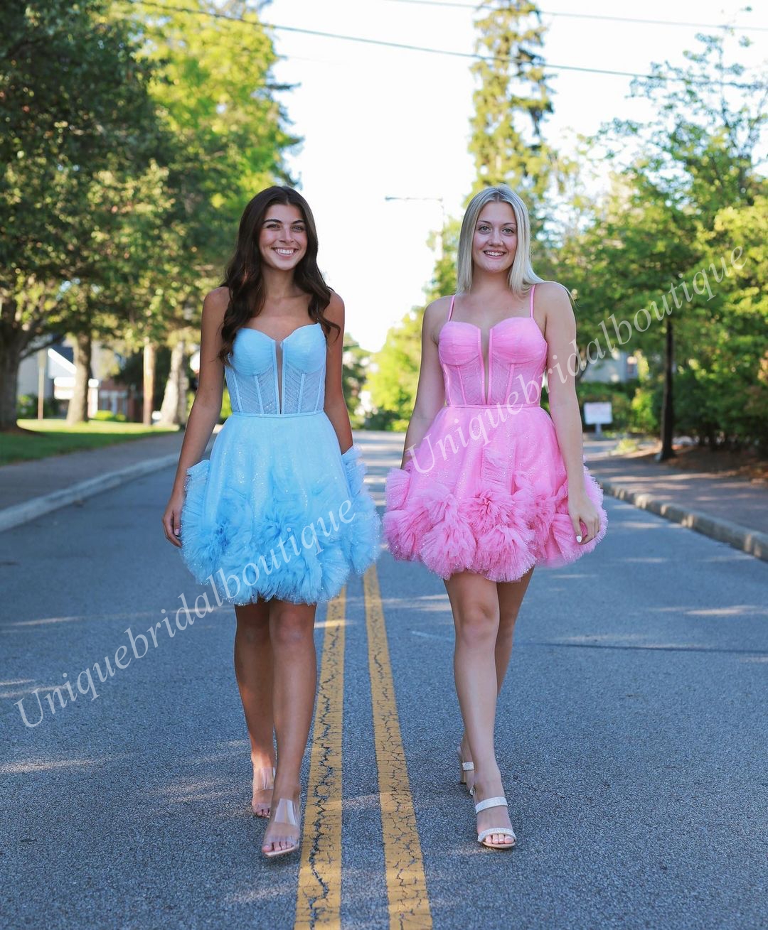 Glitter Tulle Homecoming Dress 2k24 Ruched Corset Short Prom Pageant Winter Formal Cocktail Event Party Runway Black-Tie Gala Graduation Hoco Gown Pink Sky Blue