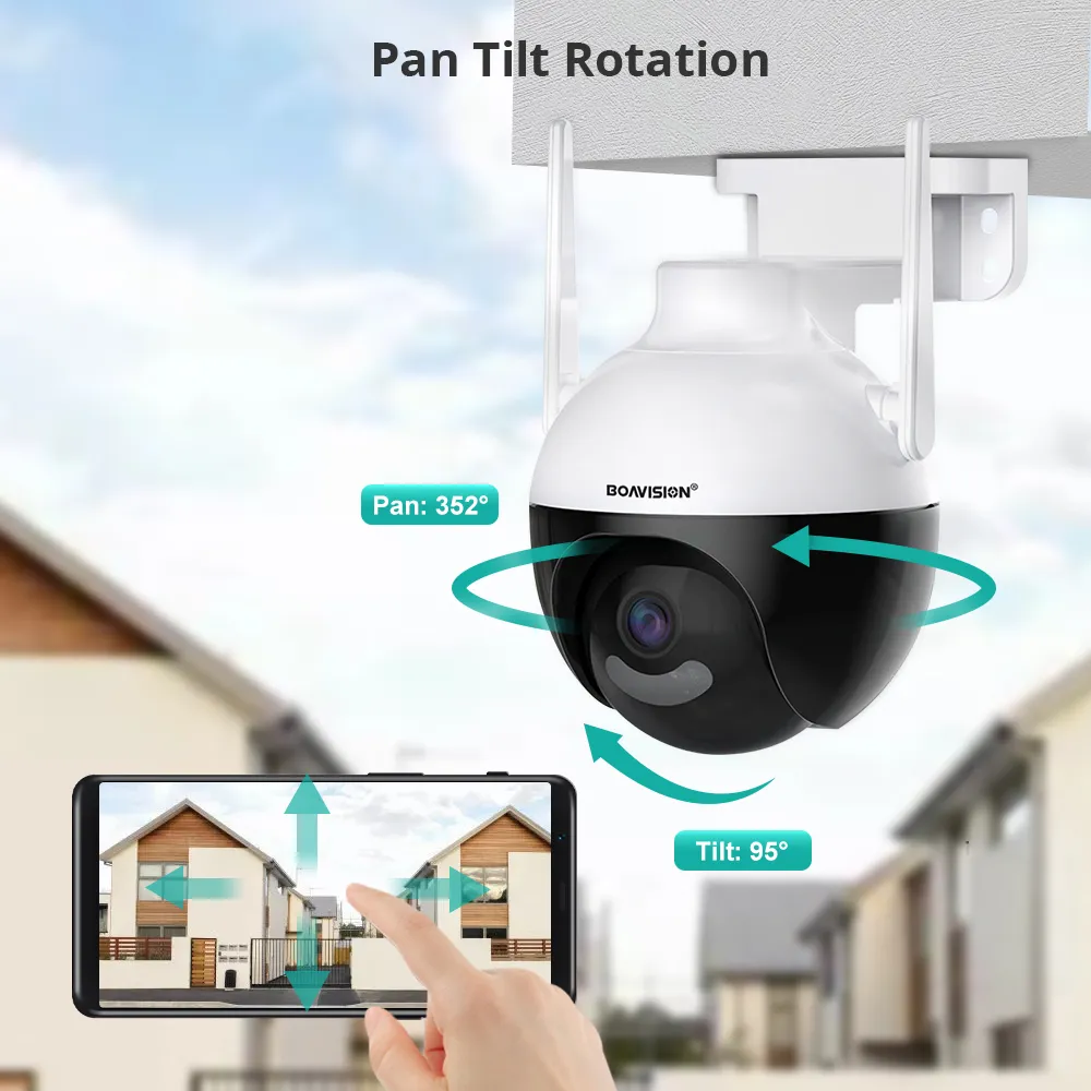 Boavision Outdoor Surveillance WiFi Camera PTZ HD 4MP AI Human検出双方向のオーディオカラーナイトビジョンビデオセキュリティカメラ