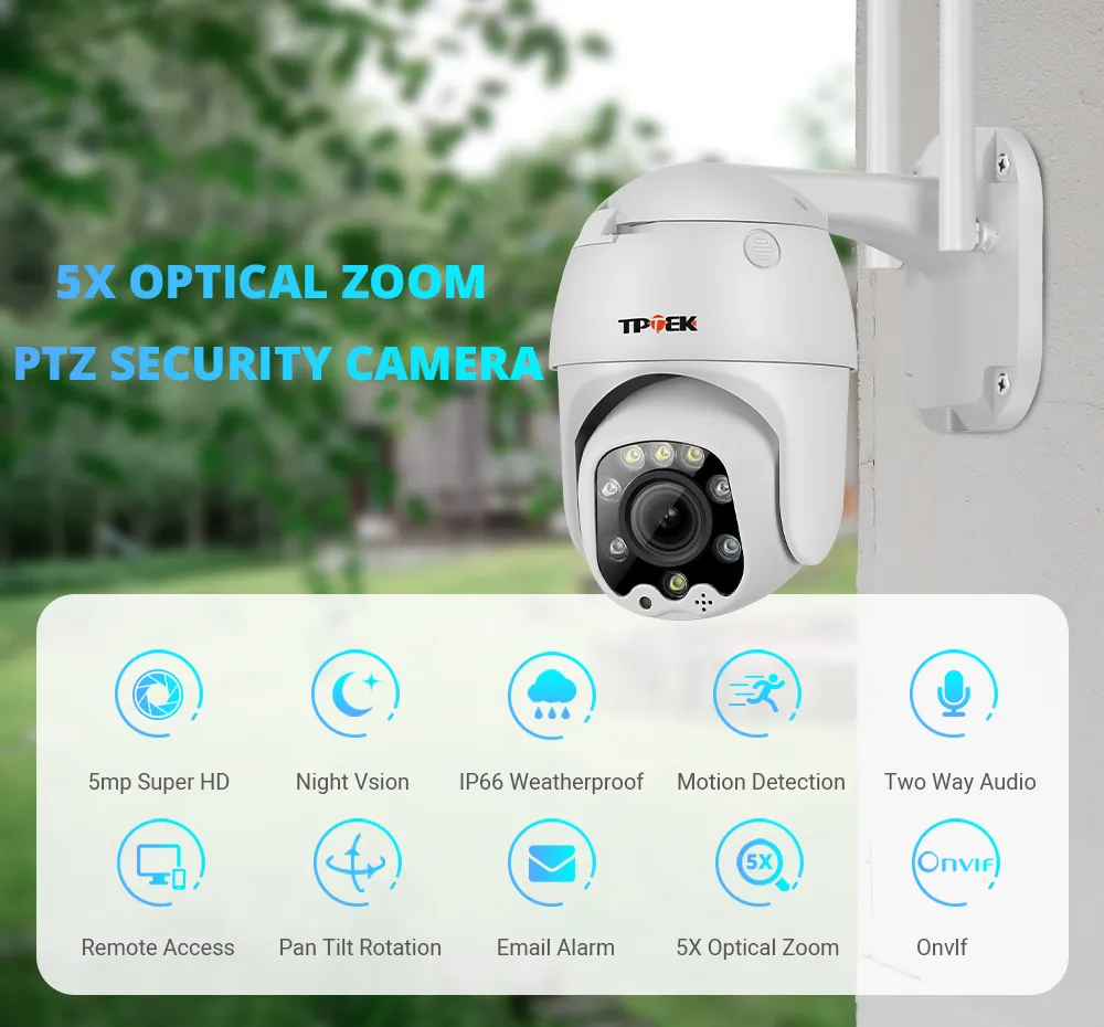 WiFi PTZ IP Camera 5MP 5x Optyczne Zoom Wi-Fi Bezpieczeństwo Outdoor CCTV Surveillance Speed ​​Dome Video Camara Color Night Camhi Cam