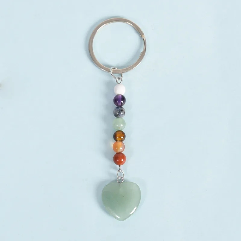 Брелок из натурального камня, 7 цветов, бусины чакры, брелок в форме сердца, минеральный брелок для ключей, ювелирные изделия, оптом